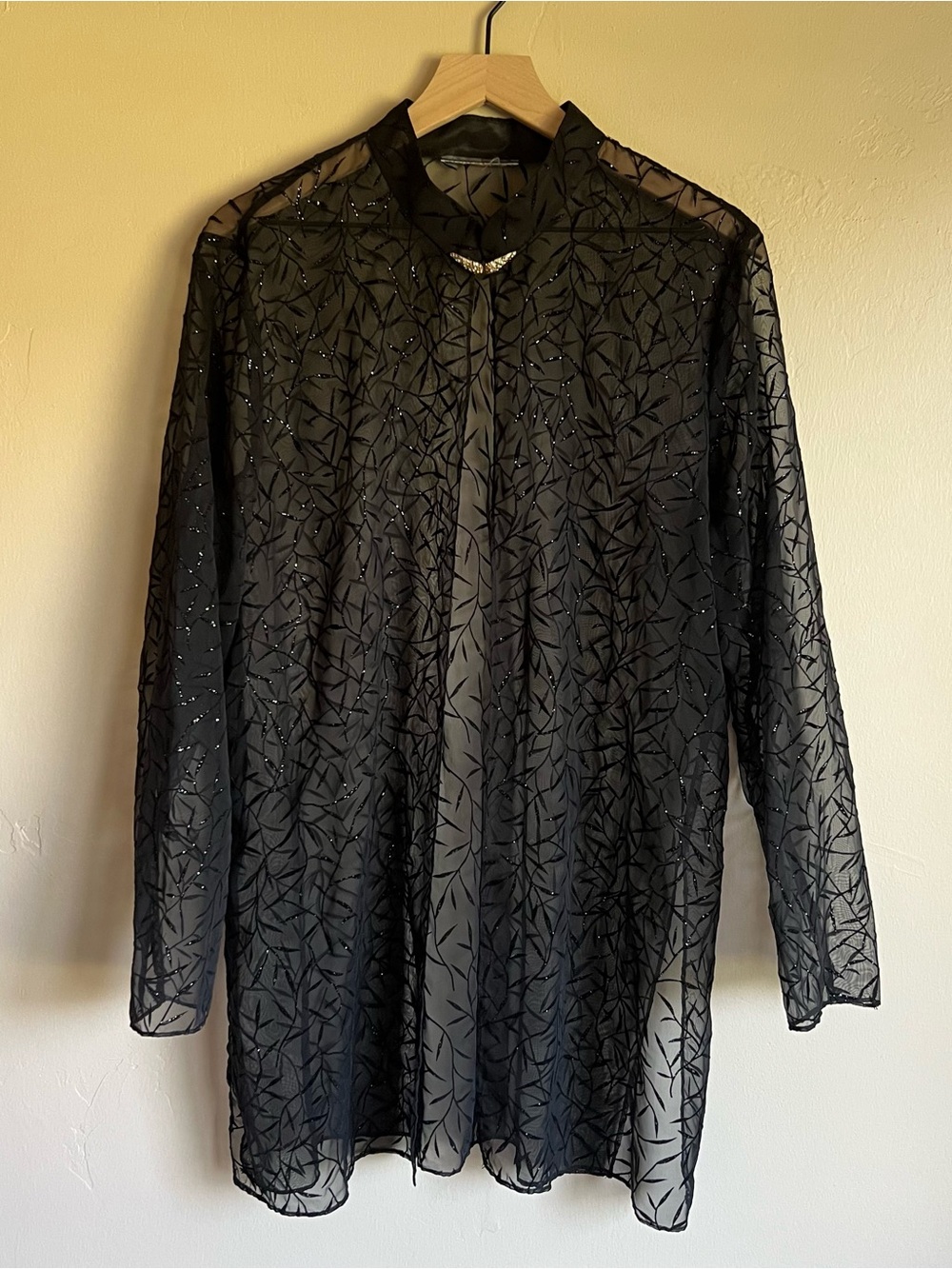 Vintage Sheer Black Beaded Overlay Shirt